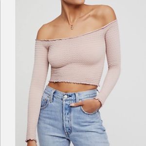 Free People Textured Long Sleeve Crop